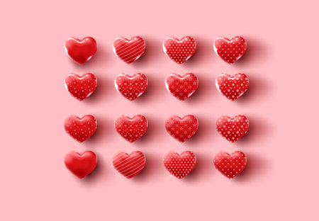 collection icon with gloss and matte ralistic hearts.