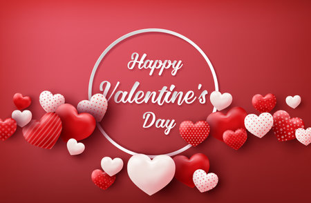 Happy Valentine's Day sale banner with hearts balloons.Vector illustration.の写真素材