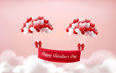illustration of love and valentine day,hot air balloon on white.の写真素材