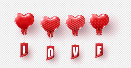 illustration of love and valentine day,hot air balloon on white.の写真素材