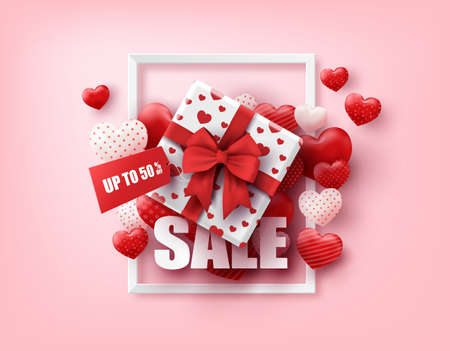 illustration of love and valentine day,hot air balloon on white.の写真素材