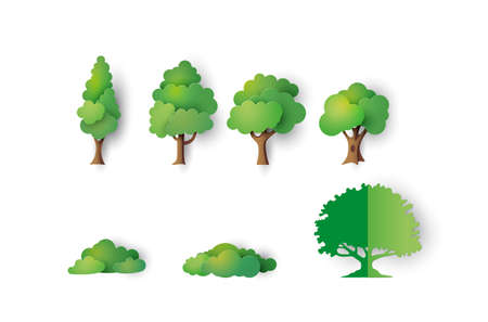 Set of paper tree isolated on white. paper cut style.のイラスト素材