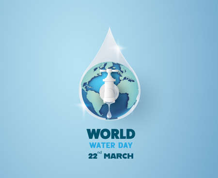concept of ecology and world water day . Paper art ,paper cut , paper collage style with digital craft .の写真素材