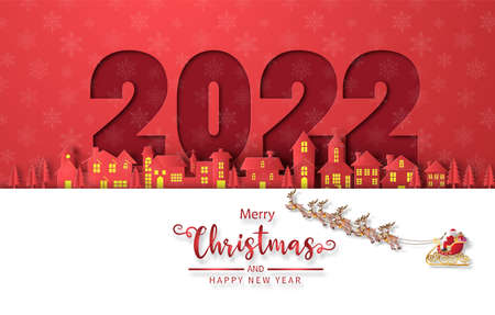 Happy new year 2022 text design with paper cut  style.