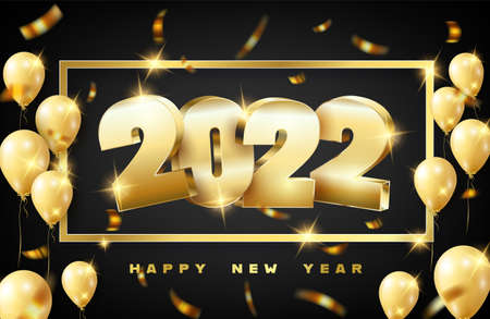 Happy New Year2022. Holiday vector illustration of golden metallic numbers 2022の写真素材