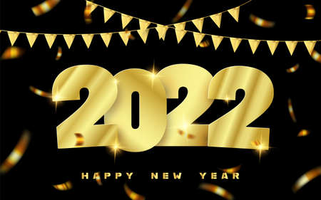 Happy New Year2022. Holiday vector illustration of golden metallic numbers 2022