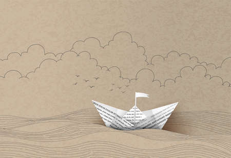 origami made paper sailing boat. hand drawing and paper cut.のイラスト素材