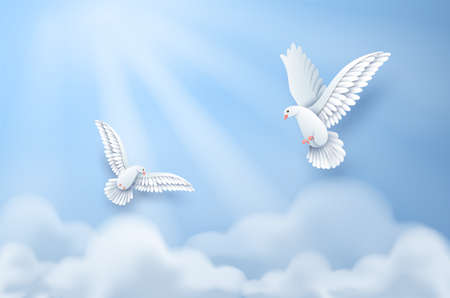 Concept of business,paper plane flying on sky with cloud and mountian. Hand drawing and paper cut style.のイラスト素材