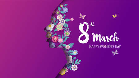 International Women's Day 8 march with frame of flower and leaves , Paper art style.の写真素材