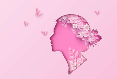 International Women's Day 8 march with frame of flower and leaves , Paper art style.の写真素材