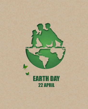 Earth Day background with green paper cut world map. Vector illustration.のイラスト素材