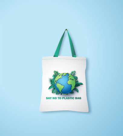 say no to plastic,   environment and recycle concept. Eco friendly waste reuse. vector illustration in paper art styleのイラスト素材