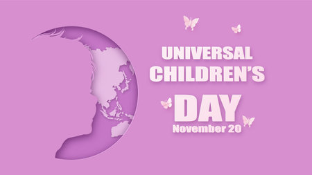 paper cut art ,world and universal Childen's day  with boy and  global.のイラスト素材