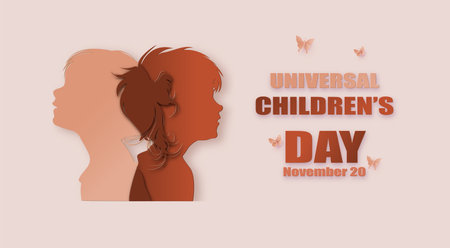 paper cut art ,world and universal Childen's day  with boy and girl.のイラスト素材
