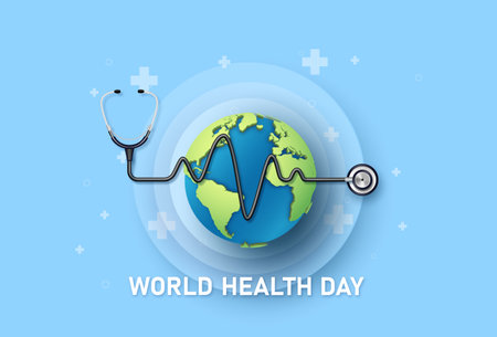 World Health Day concept ,paper art and digital craft style.の写真素材