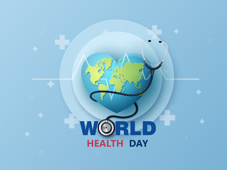 World Health Day concept ,paper art and digital craft style.の写真素材