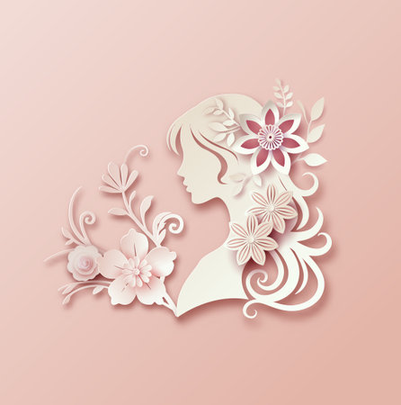 International Women's Day 8 march with frame of flower and leaves , Paper art style.の写真素材