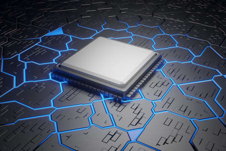 3d rendering, Technology background  Microprocessor chipset central processor unit Cyber and...