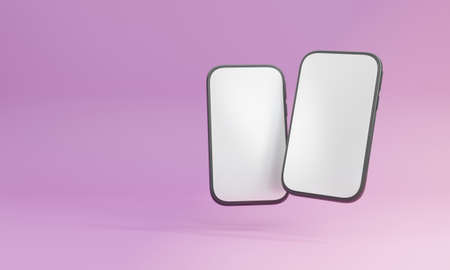 3D rendering, realistic smartphone mockup purple minimal on the background. frame with blank display...