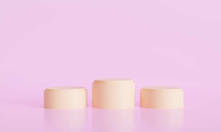 pink background. three Brown podium minimalist mockup the scene for cosmetic or another product, 3d renderingの写真素材