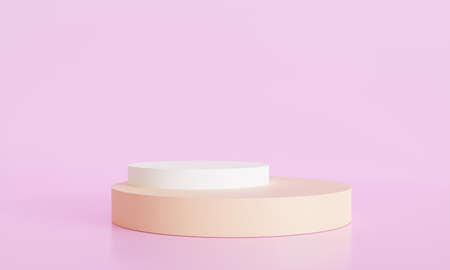 Pink background.  white and Brown podium minimalist mockup the scene stand platform

for cosmetic or another product, 3d renderingの写真素材