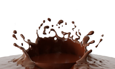 Chocolate splashing in the podium on white background, 3d renderingの写真素材
