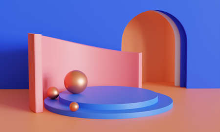 3d rendering of blue and gold pedestal podium on clear background concept, platform

for cosmetic or another product design 3d product preの写真素材