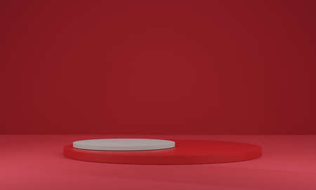 3d rendering, red and white stage product, and red background Can be used for things, banner design .の写真素材
