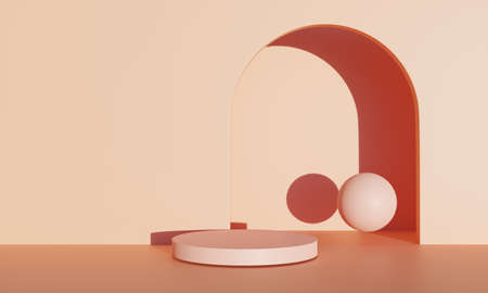 3d rendering orange stage products and outdoor orange background can be used  background for cosmetic or any product things banner designの写真素材