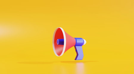 Megaphone on yellow background. 3D renderingの写真素材