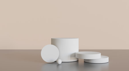 three white podium minimalist mockup scenes for cosmetics or another product, 3d illustrationsの写真素材