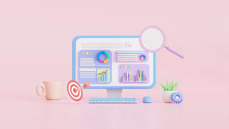 SEO Optimization Web, Analytics and search and aiming, SEO marketing concepts, 3D illustrations.の写真素材