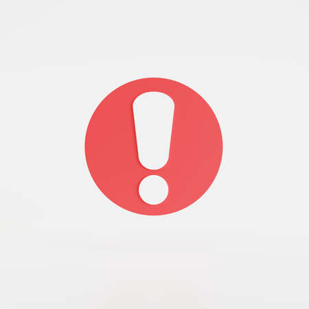 exclamation mark icon isolated white background,  button, mobile app icon. 3D render illustration