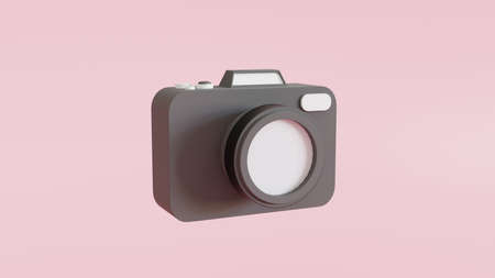 camera isolated on pink background.  with copy space. 3d render illustrationの写真素材