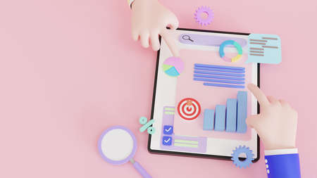 3D illustration, Online marketing, financial report chart, data analysis, concept Hand holding...