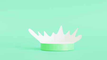 Milk splashing in the podium light green isolated on  green background, 3d render illustrationの写真素材