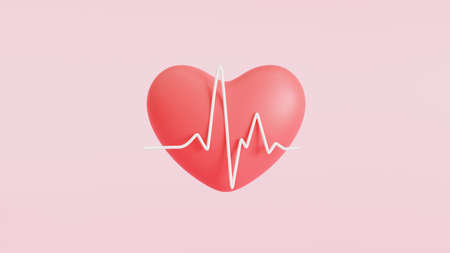 Icon 3D heart. and heartbeat wave. 3d illustration