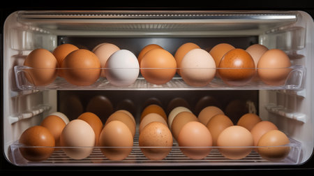 chicken eggs in the refrigerator. Generative AIの素材