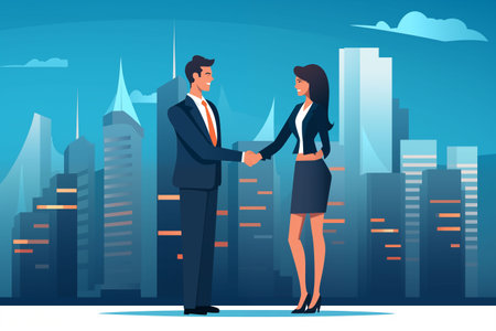 Flat design, businessman and businesswoman.character shakehand Generative AIの素材