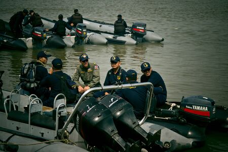 BANGKOK,THAILAND - NOVEMBER 2   was set for the dress rehearsal of the Royal Barge Procession for the Royal Kathin Ceremony at Chaopraya river on November 2,2012 in Bangkok,Thailandのeditorial素材