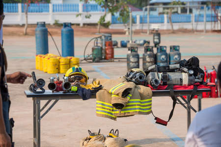 firefighter helmet and suitの写真素材