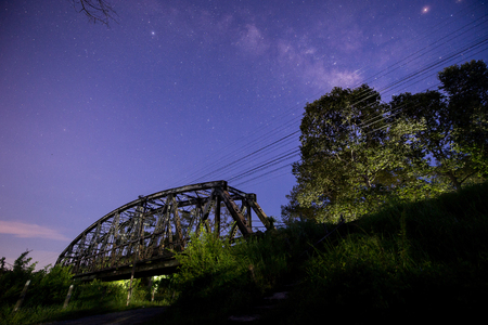 milky way with railway bridgeの写真素材