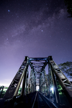 milky way with railway bridgeの写真素材