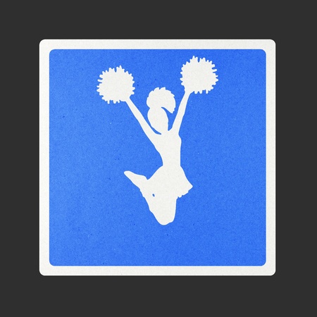 Cheerleader traffic sign recycled paper on white background.の写真素材