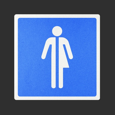 Unisex bathroom traffic sign recycled paper on white background.の写真素材