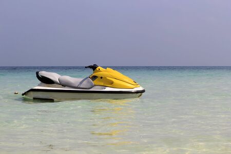 Jet ski moored at sea.の写真素材
