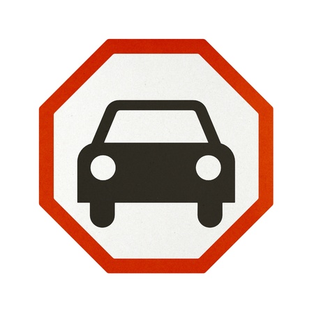 Car traffic sign recycled paper on white background.の写真素材