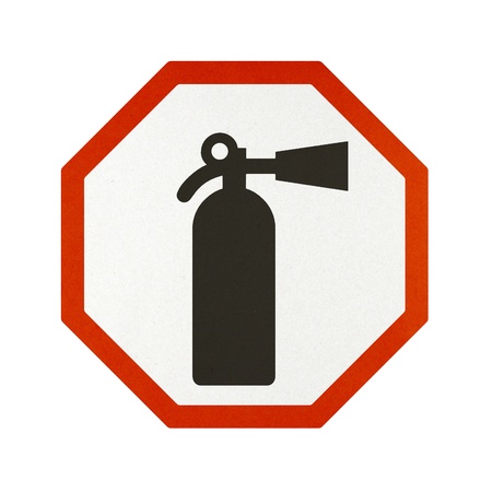 Fire extinguisher traffic sign recycled paper on white background.の写真素材