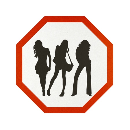 Girl traffic sign recycled paper on white background.の写真素材