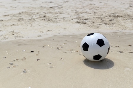 Soccer ball on beach.の写真素材
